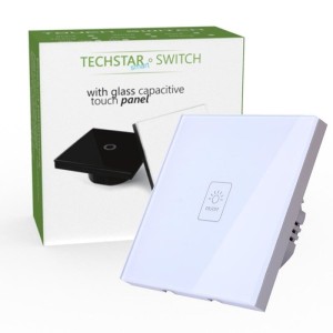 Intrerupator Touch Techstar® TG02, Sticla Securizata, Design Modern, Iluminare LED, 1 Faza, Alb (SKU1965)