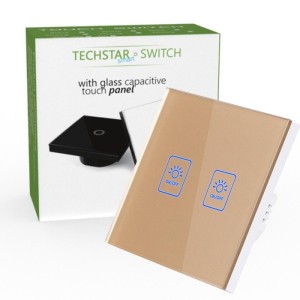 Intrerupator Touch Techstar® TG02, Sticla Securizata, Design Modern, Iluminare LED, 2 Faze, Auriu (SKU1969)