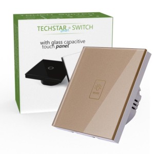 Intrerupator Touch Techstar® TG02, Sticla Securizata, Design Modern, Iluminare LED, 1 Faza, Auriu (SKU1968)