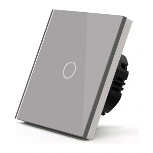 Intrerupator Touch Techstar®, Sticla Securizata, Design Modern, Iluminare LED, 1 Faza, Gri (SKU2248)