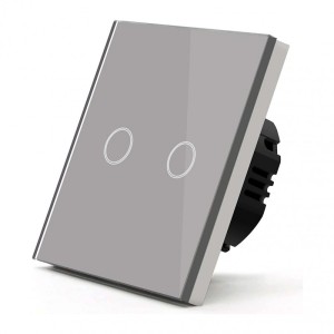 Intrerupator Touch Techstar®, Sticla Securizata, Design Modern, Iluminare LED, 2 Faze, Gri (SKU2249)