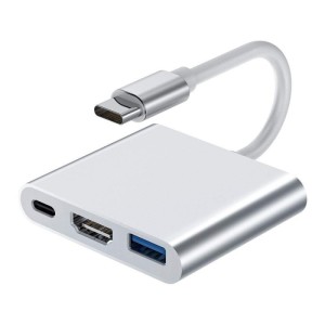 Adaptor multifunctional 3 in 1 USB-C la HDMI Techstar® DJ3IN1, HDMI 4K, 1 x USB 3.0, 1 x USB C, PD Port, Argintiu (SKU2993)