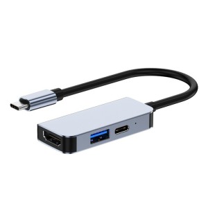 Adaptor multifunctional 3 in 1 USB-C la HDMI Techstar® CYC3IN1, HDMI 4K, 1 x USB 3.0, Compatibil MacBook Air si MacBook Pro, PD Port, Gri (SKU3029)