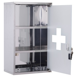 HOMCOM Dulap Medicamente din Oțel Inoxidabil 50x30x18 cm, Casetă Prim Ajutor cu Încuietoare & 2 Chei | Aosom Romania