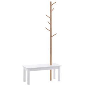 HOMCOM Bancă hol, cu un Cuier în Bambus, Design Modern, Spațiu de Depozitare, Alb și Lemn, 80x30x180 cm | Aosom Romania