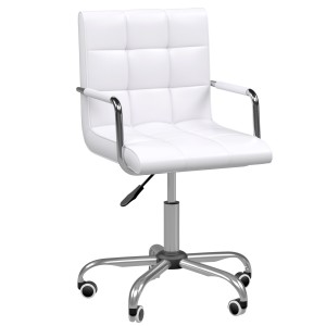 HOMCOM Scaun de Birou din Piele PU cu 5 Rotile Pivotante, Capitonaj și Înălțime Reglabilă, 52,5x54x84-99 cm, Alb | Aosom Romania