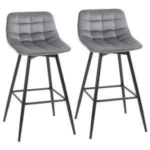 HOMCOM Set 2 Scaune Înalte în Stil Nordic cu Spătar și Suport pentru Picioare, 45x47x88 cm, Gri | Aosom Romania