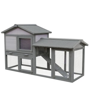 PawHut cusca pentru iepuri, cu tarc, 147x54x84 cm, gri | Aosom Romania