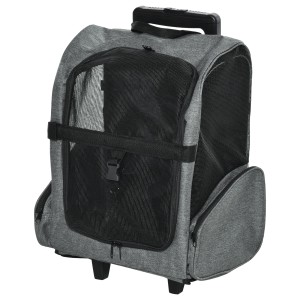 PawHut Rucsac 2 în 1 pentru Câini și Pisici cu Buzunare Laterale, Mâner Telescopic și Roți, 42x25x55 cm, Gri | Aosom Romania