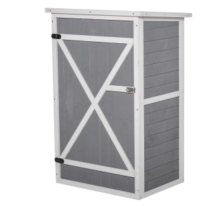 Outsunny Casuta de Gradina din Lemn, sopron cu Acoperis Impermeabil, magazie pentru Unelte de Exterior cu 2 Etajere | Aosom Romania
