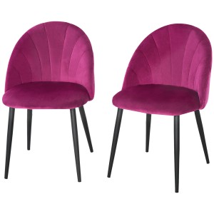 Homcom Set 2 Scaune Tapițate, cu Spătar Curbat Elegant și Picioare Metalice, 52x54x80 cm, Roz | Aosom Romania