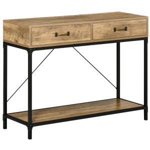 Masă Consolă Vintage HOMCOM din Metal și Lemn, Design Elegant cu 2 Sertare și Raft, Maro, pentru Living, Sufragerie | Aosom Romania
