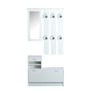 HOMCOM Mobila de Hol Moderna Garderoba Set Cuier, Oglinda si Dulap Pantofi 3 in 1, in Lemn Alb | Aosom Romania