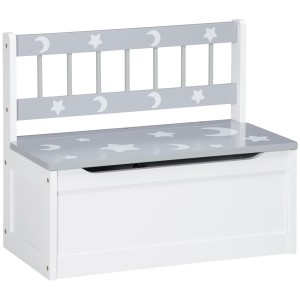 ZONEKIZ Cufar jucarii moderna 2 in 1, scaun pentru copii lada depozitare jucarii, MDF si lemn de pin, 60x30x50 cm, alb si gri | Aosom Romania