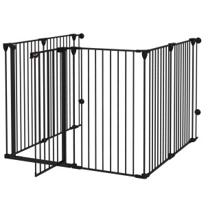 PawHut Tarc de Joacă 2-in-1 Multifuncțional cu Poartă de Siguranță pentru Pisici și Câini, 6 Panouri, Dimensiuni 64x100cm, Înălțime 100cm, Negru | Aosom Romania