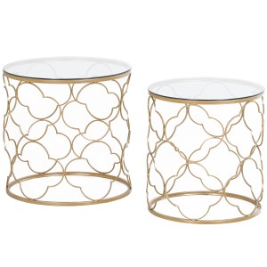 HOMCOM Set de 2 Masute pentru Salon care se pot Stivui Art Deco, Masute de Cafea din Metal cu Blat din Sticla Securizata, Auriu | Aosom Romania