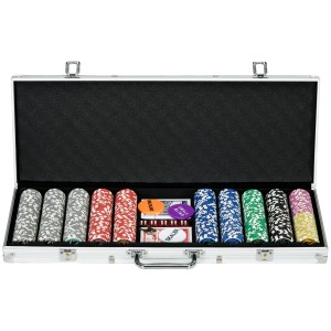 SPORTNOW Set Poker 500 Jetoane Numerotate, Carcasă Aluminiu, 2 Pachete Cărți de Joc, 5 Zaruri | Aosom Romania