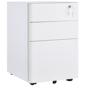 Vinsetto Fiset Metalic cu 3 Sertare și Sistem de Blocare, Mobilier de Birou pe Roti, 39x48x59cm, Design Compact, Alb | Aosom Romania