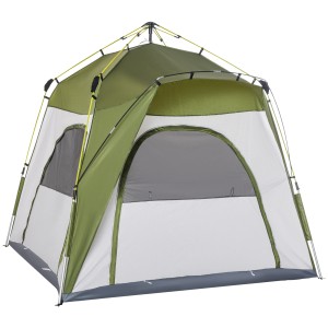 Outsunny Cort pentru Camping cu 2 Locuri, Cort cu Ușă, 3 Ferestre cu Plasă și Geantă pentru Transport, 240x240x199 cm, Verde | Aosom Romania