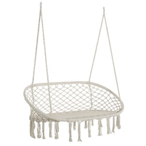 Outsunny Hamac Balansoar pentru Gradina si Casa cu 2 Locuri din Macramé Alb Crem | Aosom Romania
