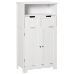 Kleankin Mobilă Baie Multifuncțională cu 2 Uși și Etajeră, 2 Sertare Reglabile, Dimensiuni 60x30x108.8cm, Alb Elegant | Aosom România
