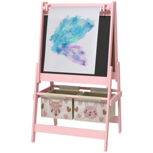 AIYAPLAY Tablă de Scris 3 În-1 pentru Copii 3-8 Ani din Lemn, 54x46,5x93 cm, Roz | Aosom Romania