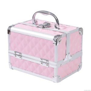 HOMCOM Trusa Machiaj  Profesionala, Beauty Case pentru Make Up cu Profile din Aluminiu, Maner si Tava in Consola, 20x15x15cm, Roz | Aosom Romania