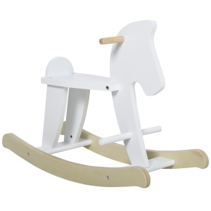 Cal tip Balansoar pentru Copii 1-3 Ani, Design Clasic din Lemn cu Manere si Suport pentru Picioare, 68x26.5x48cm, Alb HOMCOM | Aosom Romania
