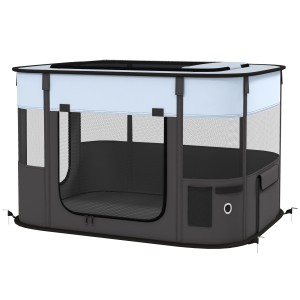 PawHut Țarc de Joacă pentru Animale de Companie, Gard pentru Câini cu 7 Ferestre, 3 Uși și 2 Pungi de Depozitare, 84x64x53 cm, Negru | Aosom Romania