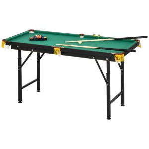SPORTNOW Masă de Biliard Reglabilă pe Înălțime cu Accesorii, Masă din MDF și Oțel Carom, 140x60x55-75 cm, Verde | Aosom Romania