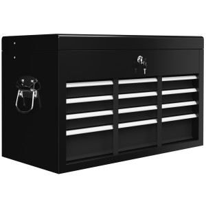 HOMCOM Comodă pentru Scule Portabilă, Cutie Metalică cu Carcasă Superioară și Glisiere pe Rulmenți cu Bile, 60x26x34 cm, Negru | Aosom Romania