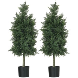 HOMCOM Arbori Topiari de Cedru Artificial, Set de 2 Plante Artificiale în Ghivece, Plante Decorative, 38x12.5x90 cm, Verde | Aosom Romania