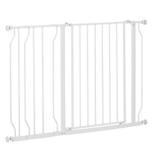 PawHut Poartă de Siguranță pentru Câini din Oțel și ABS, Poartă Extensibilă pentru Câini pentru Scări și Uși, 75-115 cm, Alb