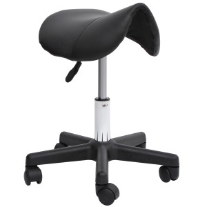 HOMCOM Scaun Rotativ cu Roți, Scaun pentru Coafor și Estetician cu Înălțime Ajustabilă, Tapițat cu Piele Ecologică, 35x38x43-55 cm, Negru