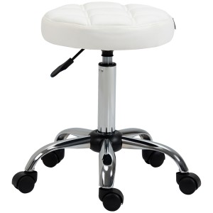 HOMCOM Scaun Rotativ cu Roti, Rotund, Scaun pentru Coafor și Estetician cu Înălțime Ajustabilă, Tapițat în Piele Ecologică, Ø35.5x51-67 cm, Alb