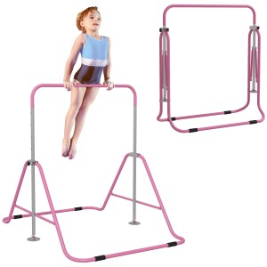 HOMCOM Bară de Tracțiuni Pliabilă pentru Copii, Bară de Gimnastică cu Înălțimi Reglabile și Structură din Oțel, 148x105x88-128 cm, Roz | Aosom Romania