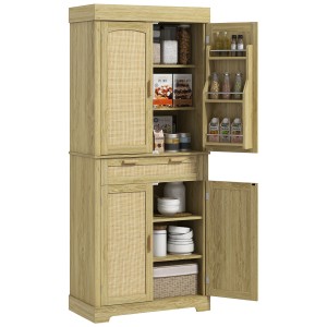 HOMCOM Dulap Bucătărie 76×40×183 cm cu 2 Uși și Sertar, Rafturi Condimente, Stejar | Aosom Romania