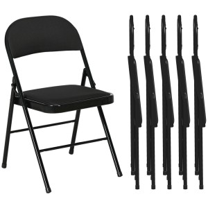 HOMCOM Set 6 Scaune Pliabile, Scaune Moderne cu Perne din Poliester pentru Acasă și Birou, 45x46x78 cm, Negru | Aosom Romania