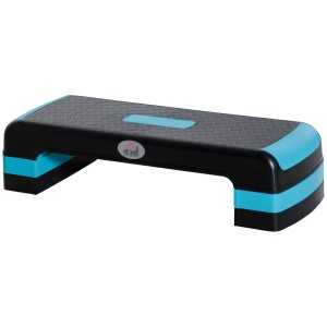 HOMCOM Step Fitness pentru Aerobic, Stepper Reglabil pe 3 Inaltimi 10-15-20cm din Plastic pentru Antrenament Acasa, Negru si Albastru
