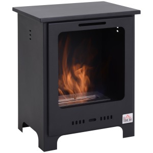 HOMCOM Semineu pe Bioetanol incalzitor soba cu bietanol aparat de incalzire 1.5L in Otel Fara Cos Negru 40 x 30 x 50 cm | AOSOM RO